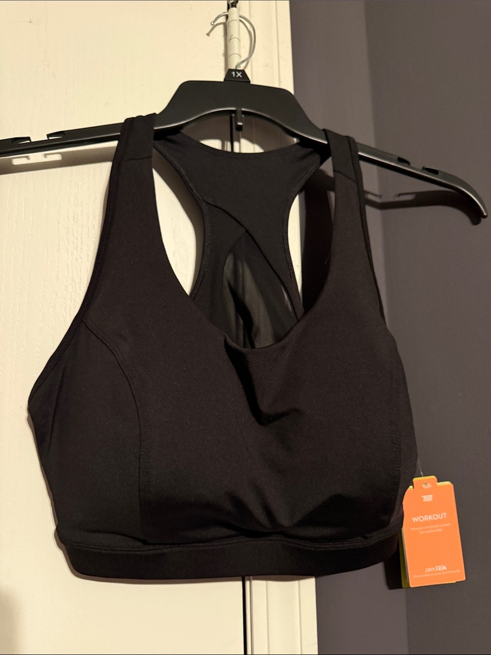 High-Impact Black Racerback Sports Bra with Mesh Back